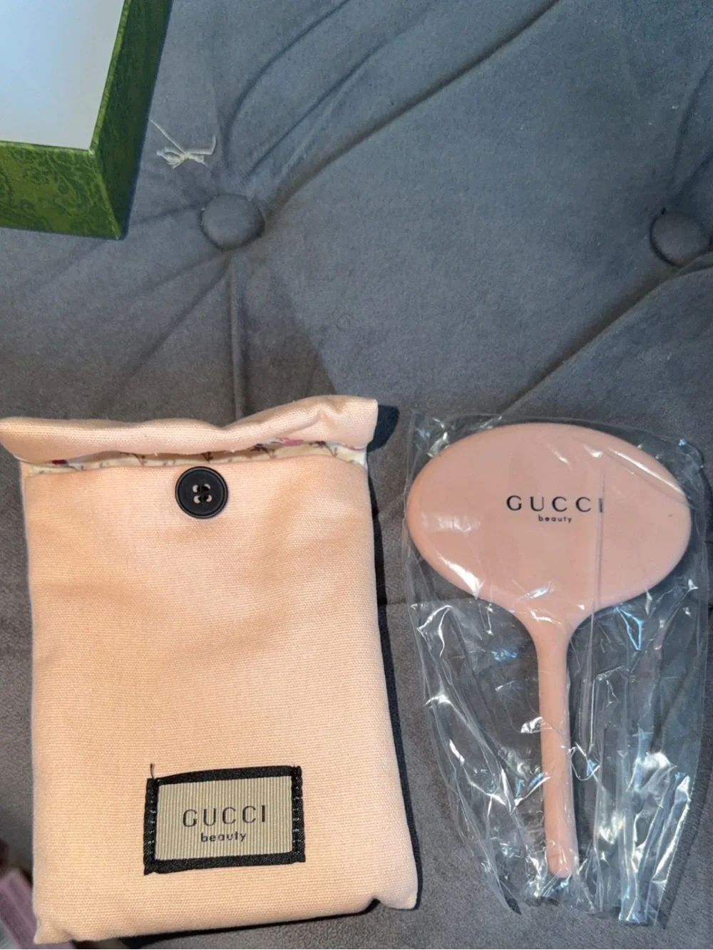 Gucci Pink Hand Mirror with Matching Soft Pouch